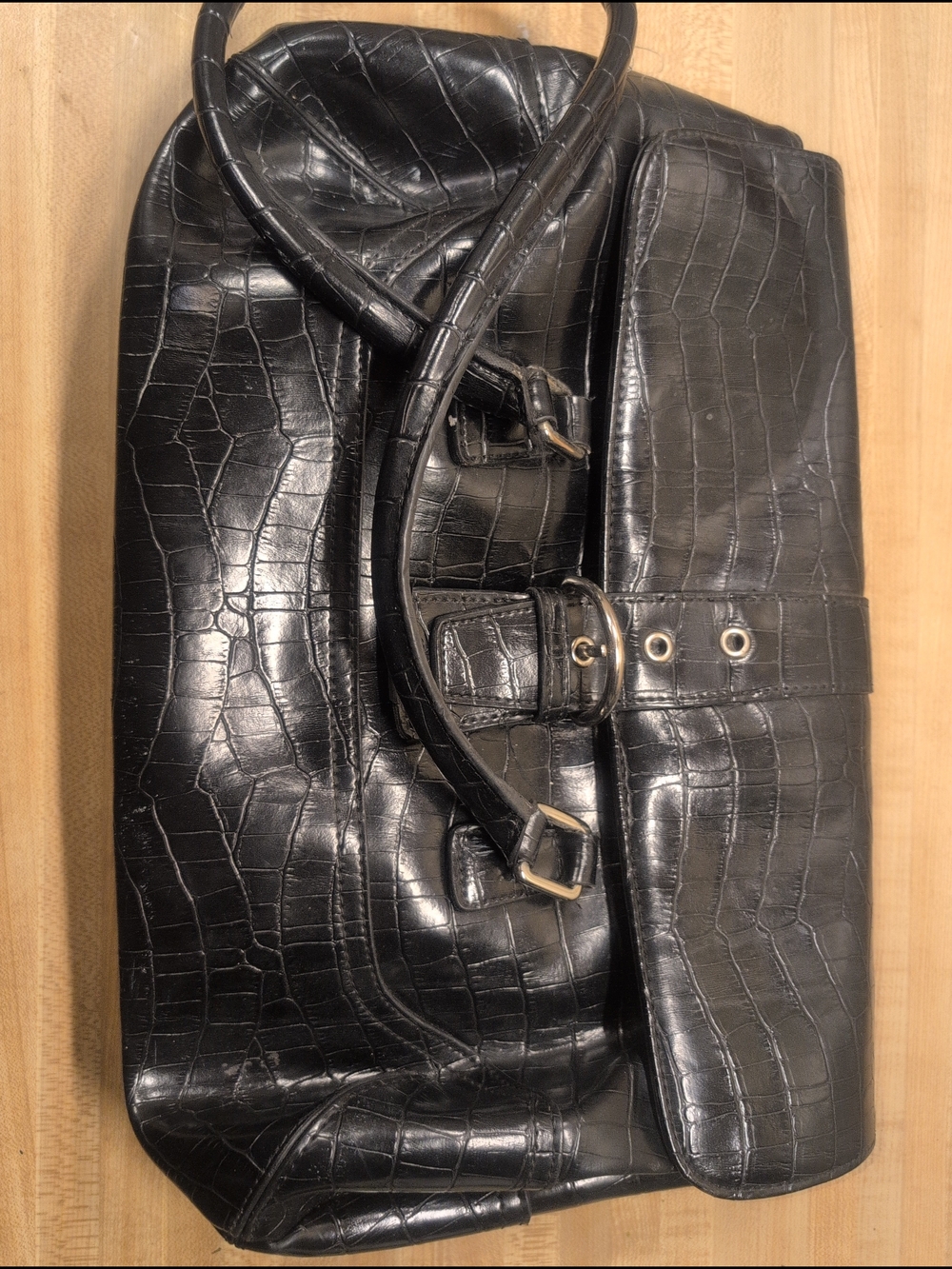 New York & Company Black Croc-Embossed Shoulder Bag